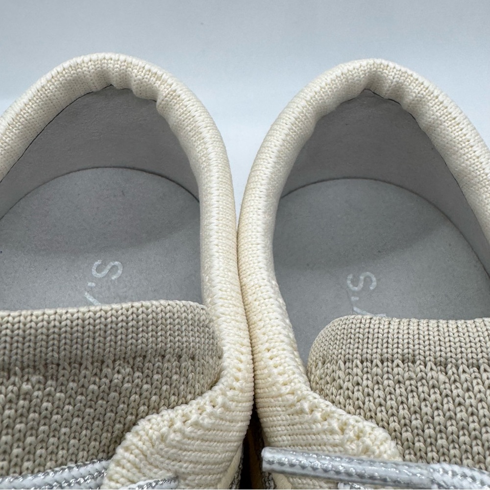 Rothy's  The Lace Up Sneakers in Diamond Twill Shoes Cream Silver Size 9 NEW - Picture 5 of 11